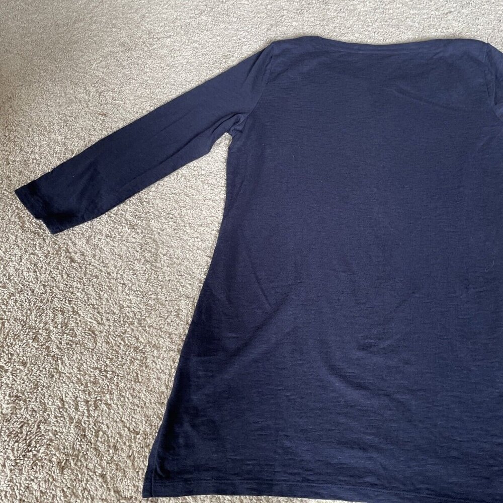 TALBOTS Women's V-Neck Cotton Tunic Size S Embroidered Trim Navy Lagenlook EUC! - Picture 5 of 9